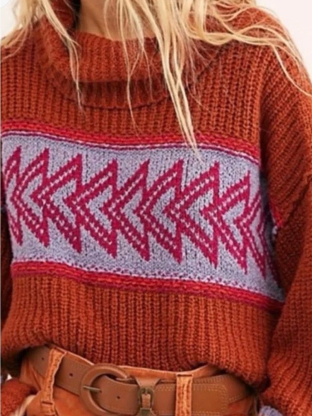 Free People Greater Than Cowl Neck Sweater Knit with Pattern - Picture 4 of 8